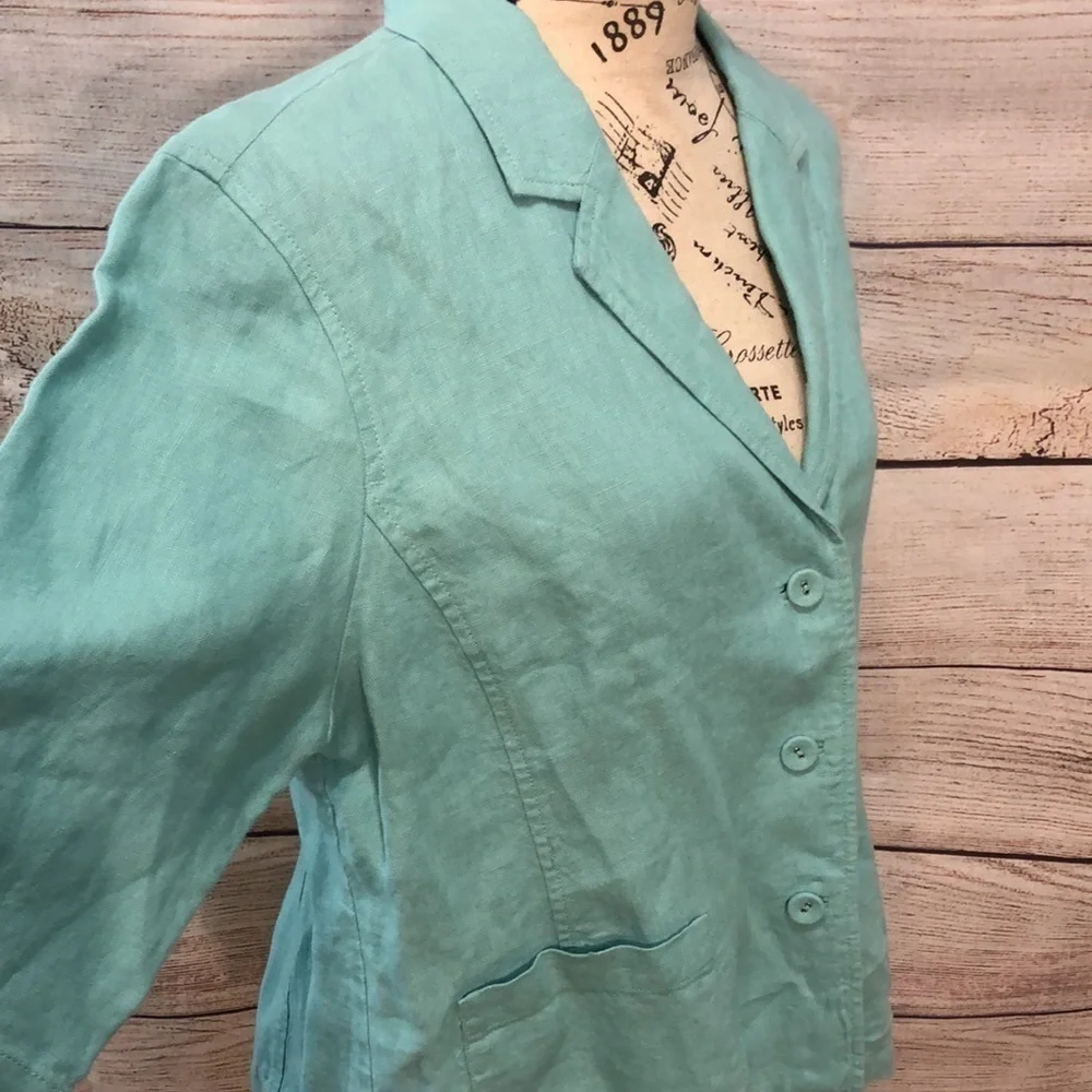 Eileen Fisher 100% Linen Jacket Blazer Notched Collar Back Vent Size Large
